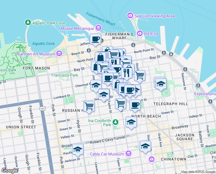 map of restaurants, bars, coffee shops, grocery stores, and more near 790 Lombard Street in San Francisco