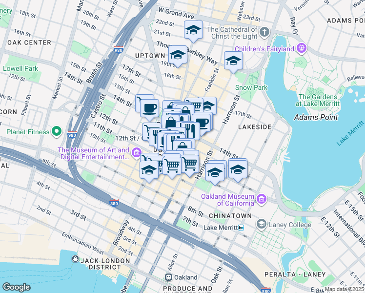 map of restaurants, bars, coffee shops, grocery stores, and more near 393 13th Street in Oakland