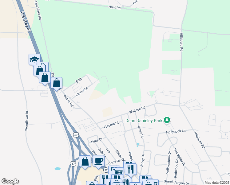 map of restaurants, bars, coffee shops, grocery stores, and more near 606 Clover Lane in Farmington