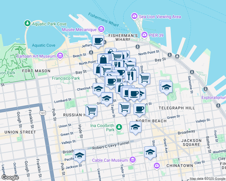 map of restaurants, bars, coffee shops, grocery stores, and more near in San Francisco