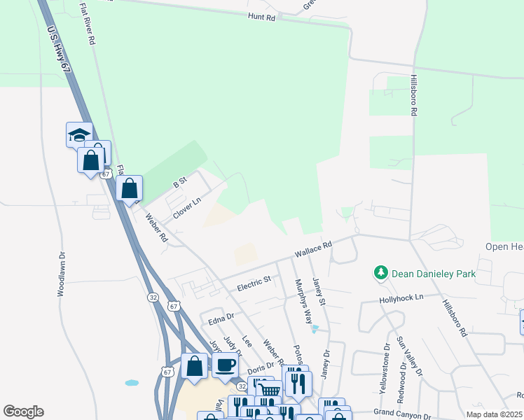 map of restaurants, bars, coffee shops, grocery stores, and more near 606 Clover Lane in Farmington