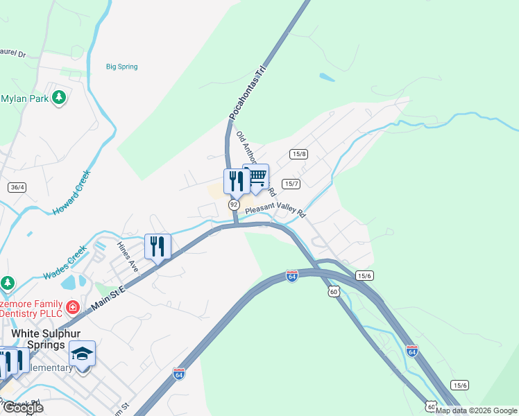 map of restaurants, bars, coffee shops, grocery stores, and more near in White Sulphur Springs