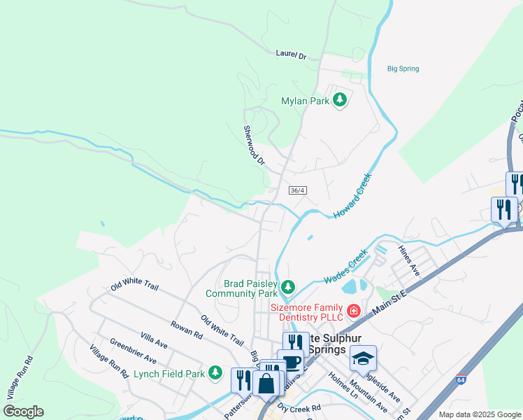 map of restaurants, bars, coffee shops, grocery stores, and more near 774 Big Draft in White Sulphur Springs