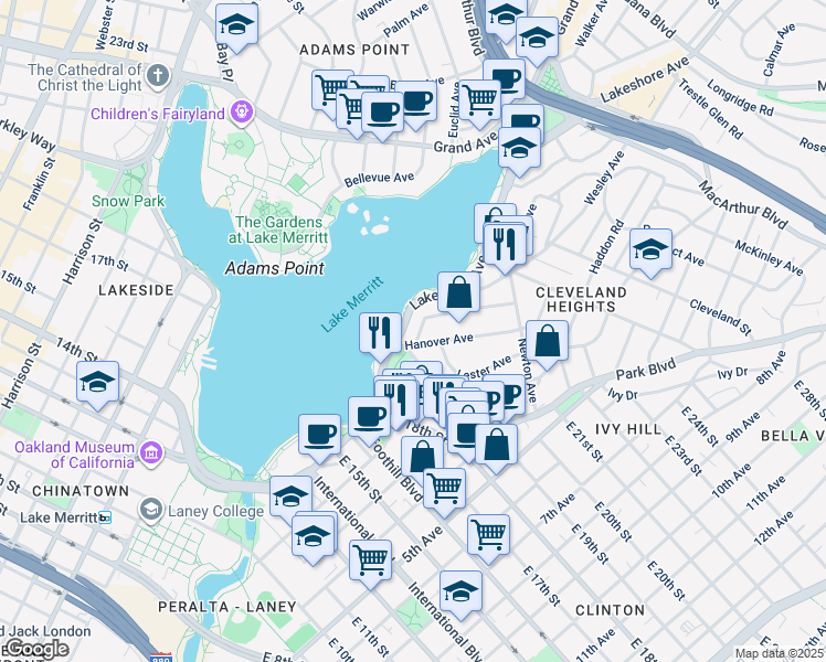 map of restaurants, bars, coffee shops, grocery stores, and more near 321 Wayne Avenue in Oakland