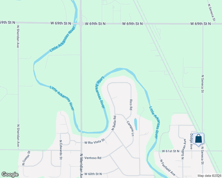 map of restaurants, bars, coffee shops, grocery stores, and more near 6538 N Bella Rd in Wichita