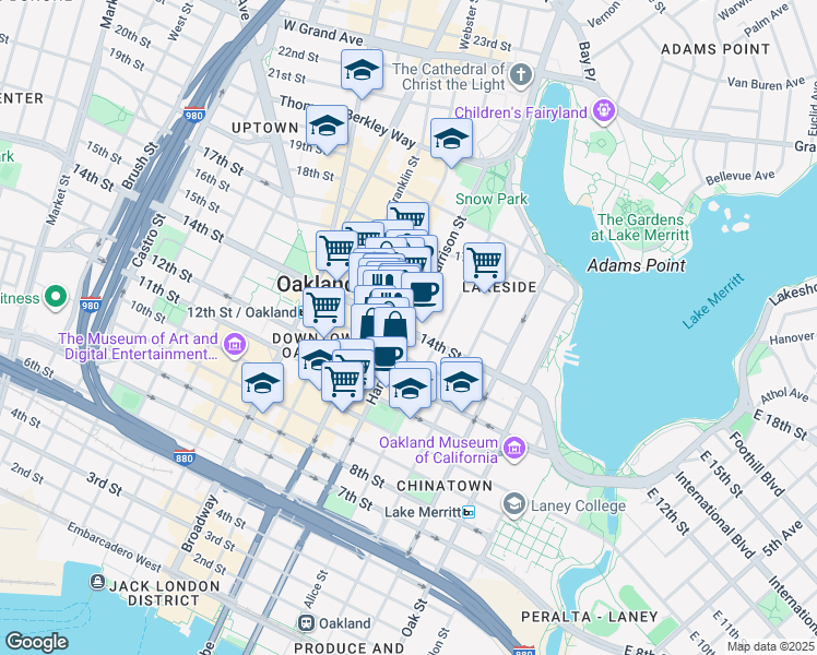 map of restaurants, bars, coffee shops, grocery stores, and more near 312 14th Street in Oakland