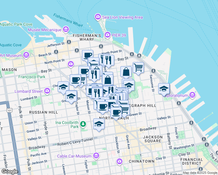 map of restaurants, bars, coffee shops, grocery stores, and more near 1856 Stockton Street in San Francisco