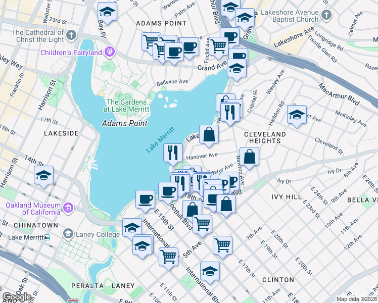 map of restaurants, bars, coffee shops, grocery stores, and more near 321 Wayne Avenue in Oakland