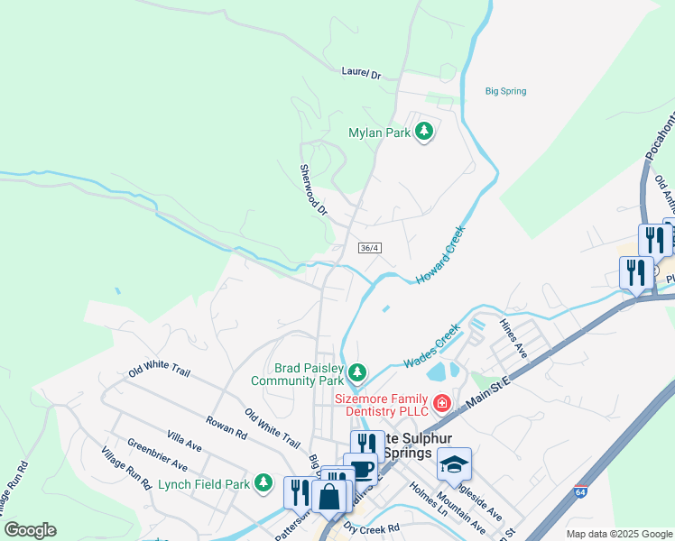 map of restaurants, bars, coffee shops, grocery stores, and more near 774 Big Draft Rd in White Sulphur Springs