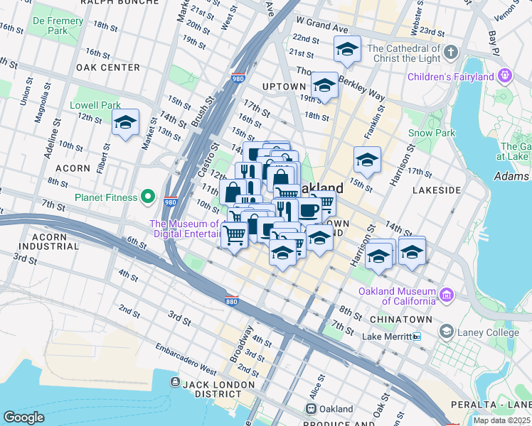 map of restaurants, bars, coffee shops, grocery stores, and more near 530 11th Street in Oakland