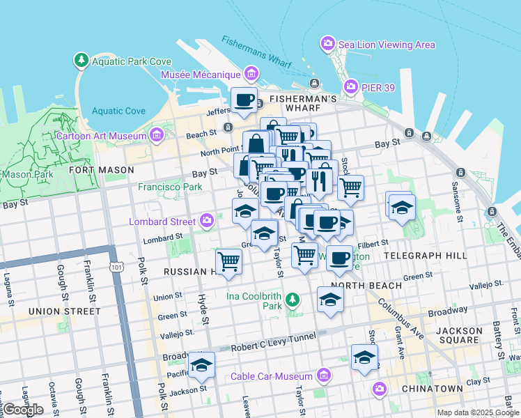 map of restaurants, bars, coffee shops, grocery stores, and more near in San Francisco