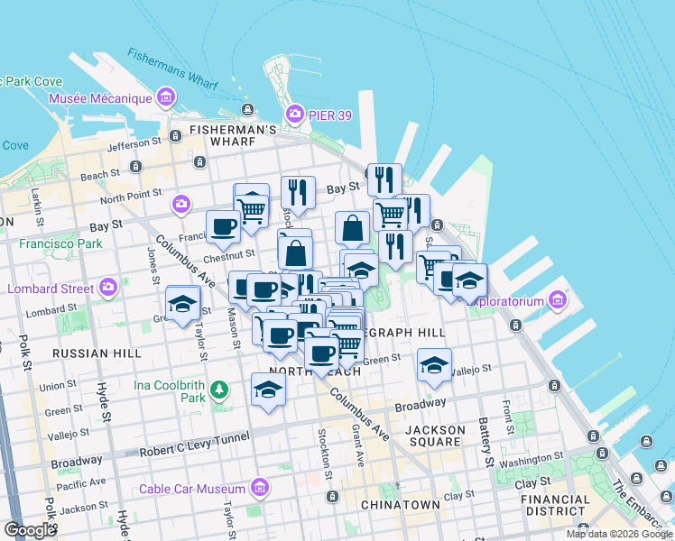 map of restaurants, bars, coffee shops, grocery stores, and more near 373 Lombard Street in San Francisco