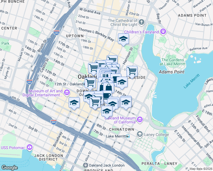 map of restaurants, bars, coffee shops, grocery stores, and more near 312 14th Street in Oakland