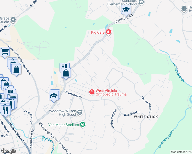 map of restaurants, bars, coffee shops, grocery stores, and more near 189 Deep Wood Street in Beckley