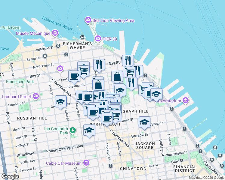 map of restaurants, bars, coffee shops, grocery stores, and more near 373 Lombard Street in San Francisco