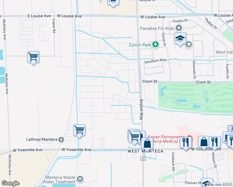 map of restaurants, bars, coffee shops, grocery stores, and more near 350 Swanson Rd in Manteca