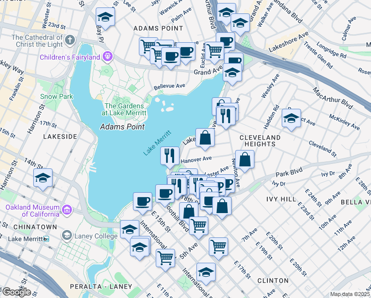 map of restaurants, bars, coffee shops, grocery stores, and more near 321 Wayne Avenue in Oakland