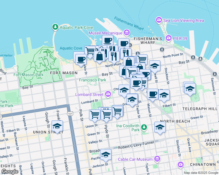 map of restaurants, bars, coffee shops, grocery stores, and more near in San Francisco