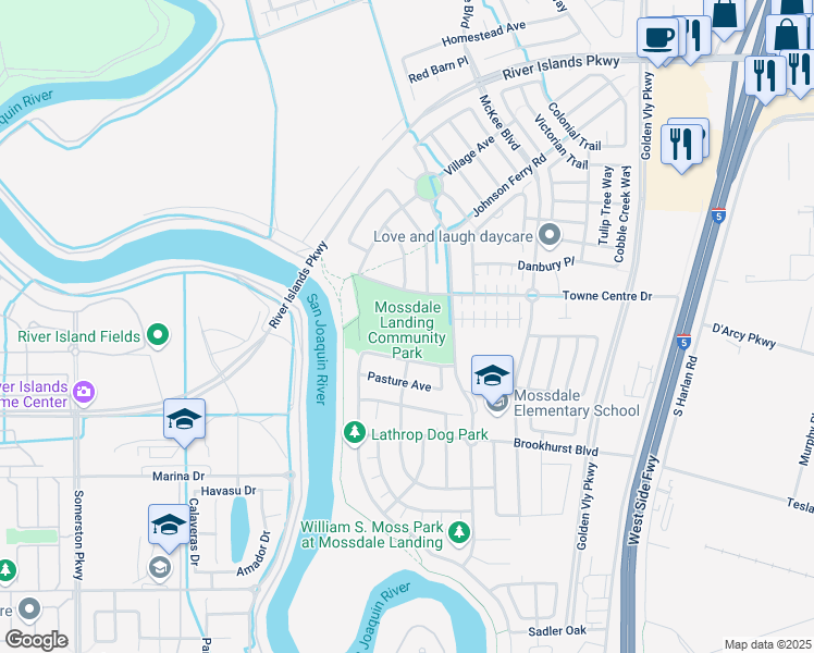 map of restaurants, bars, coffee shops, grocery stores, and more near 700 Towne Centre Drive in Lathrop