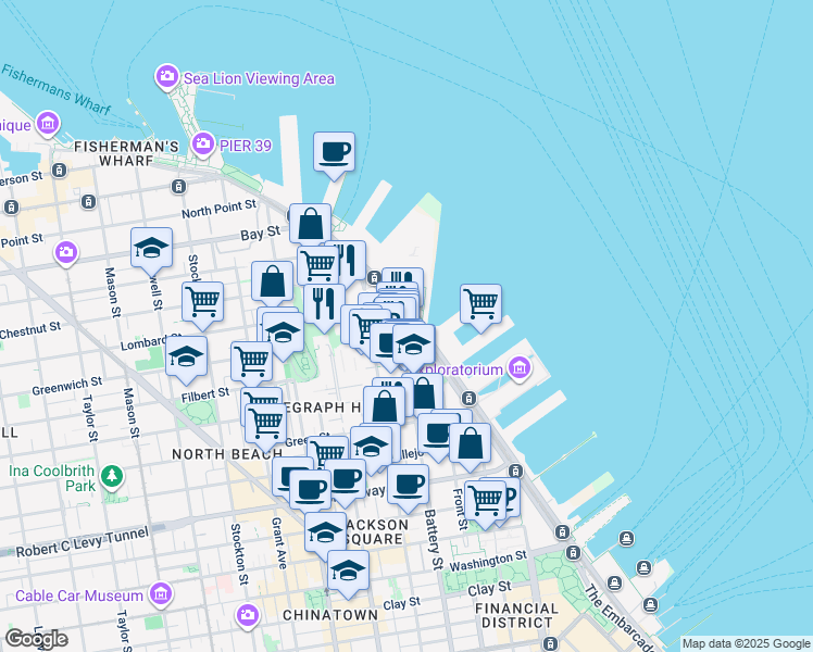 map of restaurants, bars, coffee shops, grocery stores, and more near in San Francisco