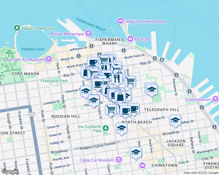 map of restaurants, bars, coffee shops, grocery stores, and more near in San Francisco