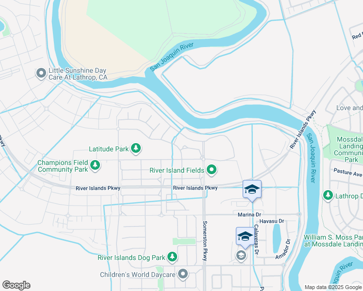map of restaurants, bars, coffee shops, grocery stores, and more near 1594 Arrowbrook Court in Lathrop