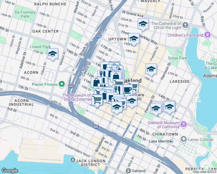 map of restaurants, bars, coffee shops, grocery stores, and more near 510 11th Street in Oakland