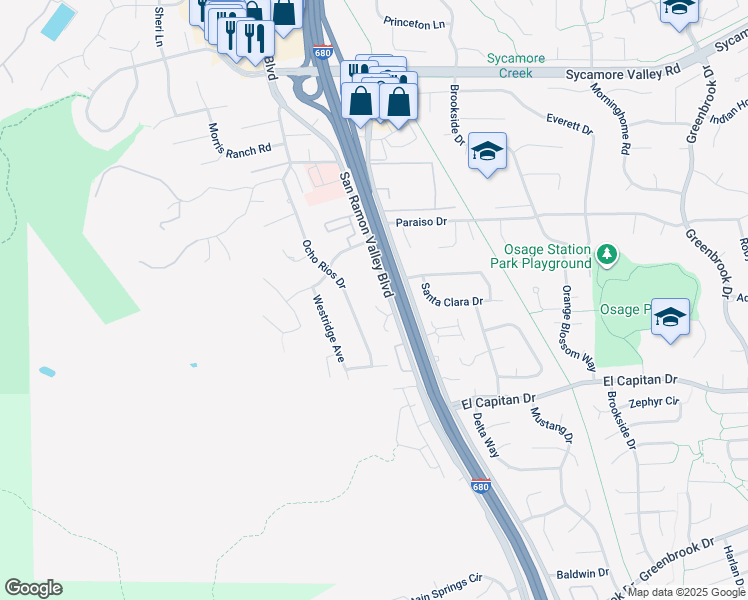 map of restaurants, bars, coffee shops, grocery stores, and more near 1123 San Ramon Valley Boulevard in Danville