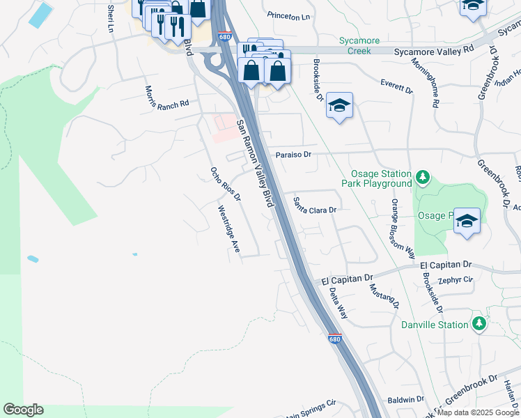 map of restaurants, bars, coffee shops, grocery stores, and more near 1123 San Ramon Valley Boulevard in Danville