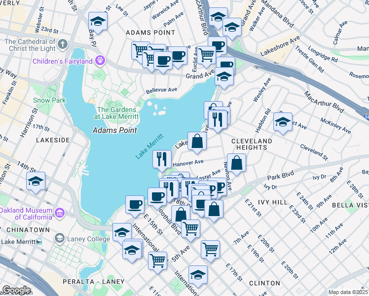 map of restaurants, bars, coffee shops, grocery stores, and more near 321 Wayne Avenue in Oakland