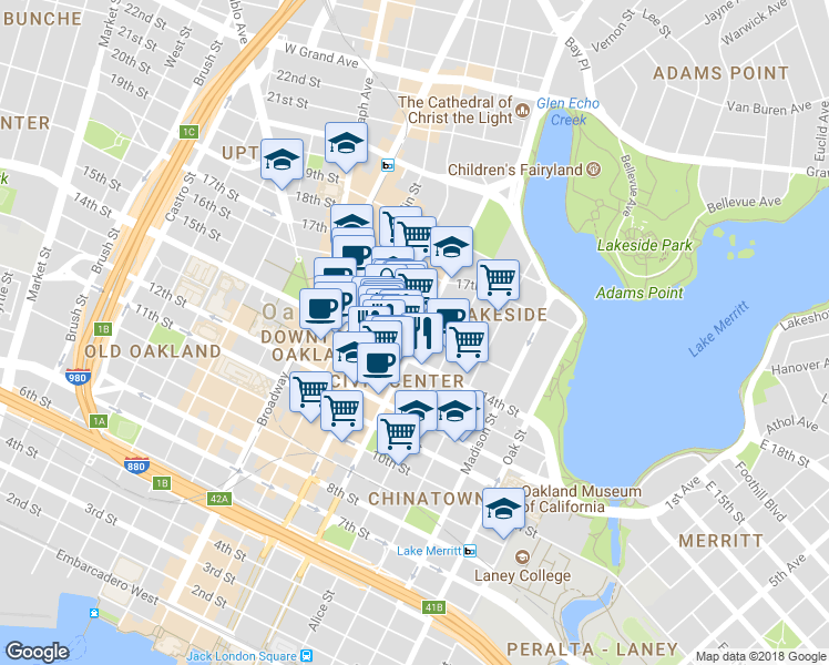 map of restaurants, bars, coffee shops, grocery stores, and more near 312 14th Street in Oakland