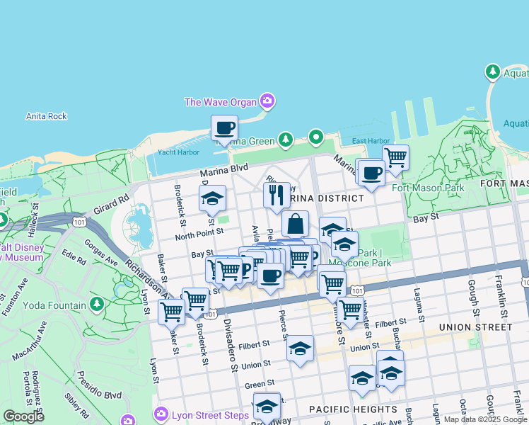 map of restaurants, bars, coffee shops, grocery stores, and more near in San Francisco