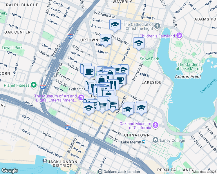 map of restaurants, bars, coffee shops, grocery stores, and more near 405 14th Street in Oakland