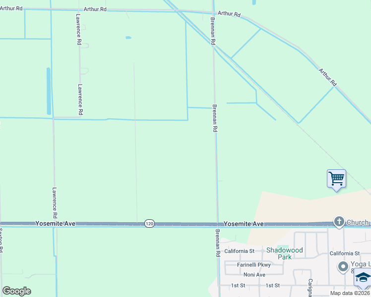 map of restaurants, bars, coffee shops, grocery stores, and more near 17283 Brennan Road in Escalon