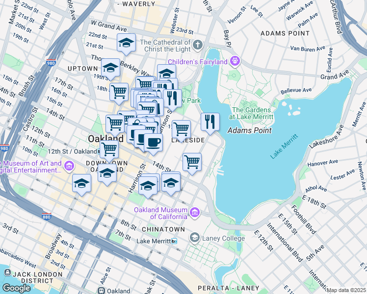 map of restaurants, bars, coffee shops, grocery stores, and more near 1533 Jackson Street in Oakland