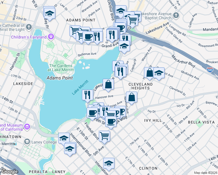 map of restaurants, bars, coffee shops, grocery stores, and more near 459 Wayne Avenue in Oakland