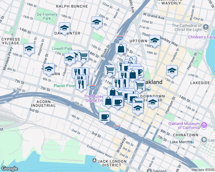 map of restaurants, bars, coffee shops, grocery stores, and more near 675 11th Street in Oakland