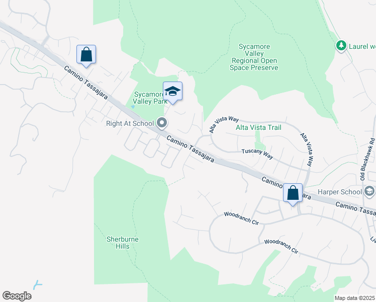 map of restaurants, bars, coffee shops, grocery stores, and more near 10 Woodside Drive in Danville