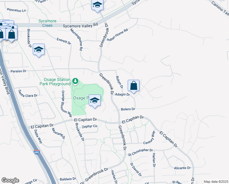 map of restaurants, bars, coffee shops, grocery stores, and more near 1245 Greenbrook Drive in Danville