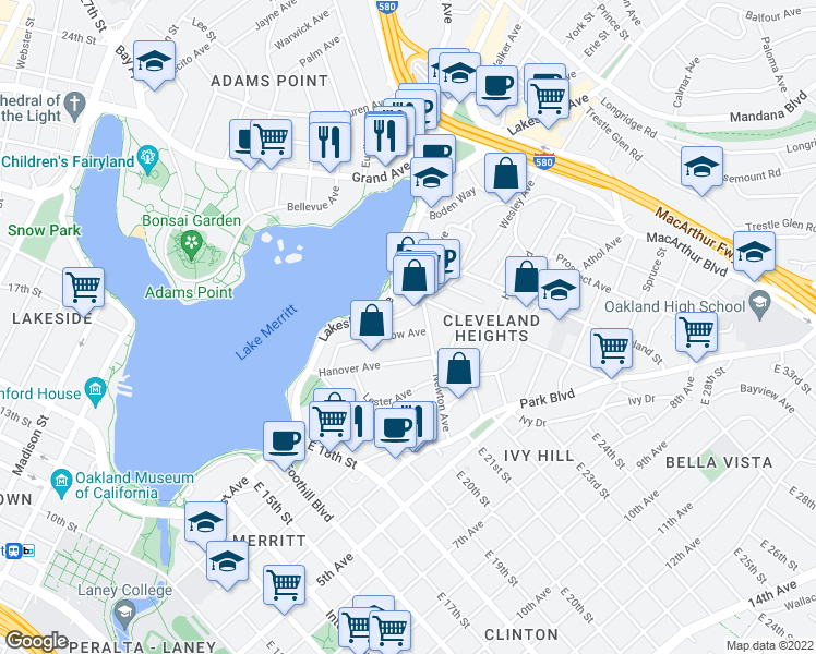 map of restaurants, bars, coffee shops, grocery stores, and more near 479 Wesley Avenue in Oakland