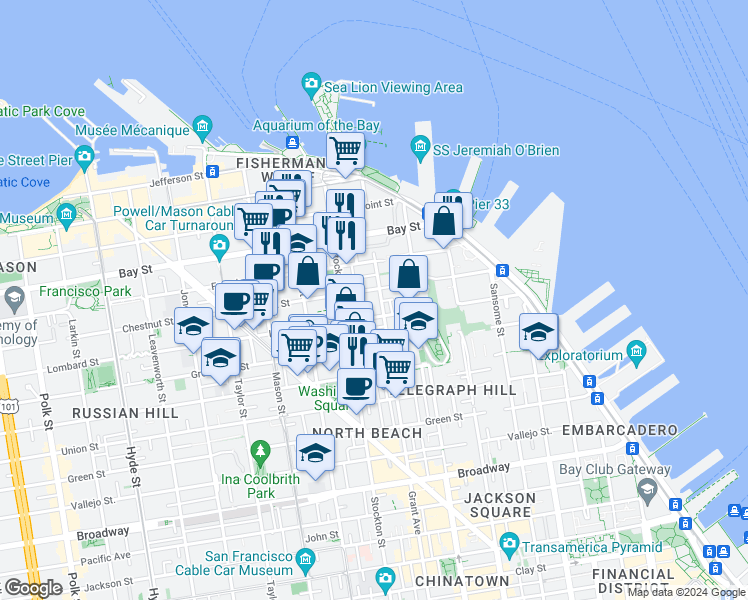 map of restaurants, bars, coffee shops, grocery stores, and more near in San Francisco