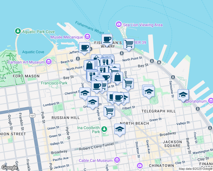map of restaurants, bars, coffee shops, grocery stores, and more near in San Francisco