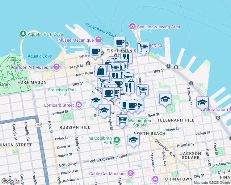 map of restaurants, bars, coffee shops, grocery stores, and more near in San Francisco