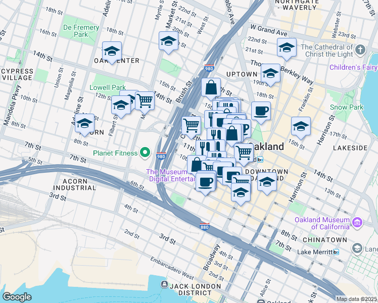 map of restaurants, bars, coffee shops, grocery stores, and more near 653 11th Street in Oakland