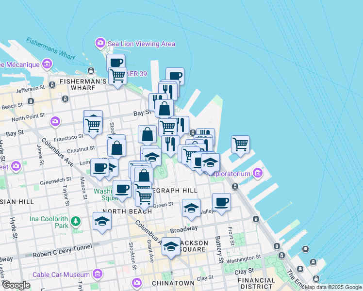 map of restaurants, bars, coffee shops, grocery stores, and more near in San Francisco