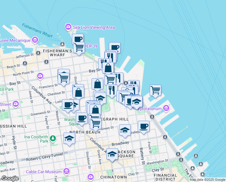 map of restaurants, bars, coffee shops, grocery stores, and more near in San Francisco
