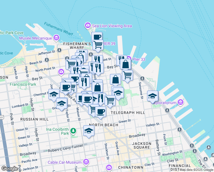 map of restaurants, bars, coffee shops, grocery stores, and more near in San Francisco