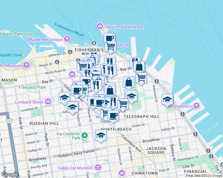 map of restaurants, bars, coffee shops, grocery stores, and more near in San Francisco