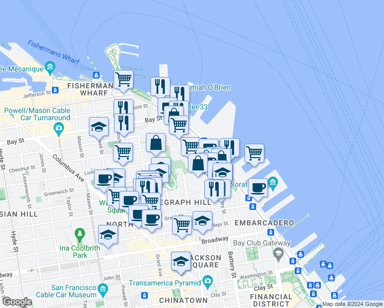 map of restaurants, bars, coffee shops, grocery stores, and more near in San Francisco