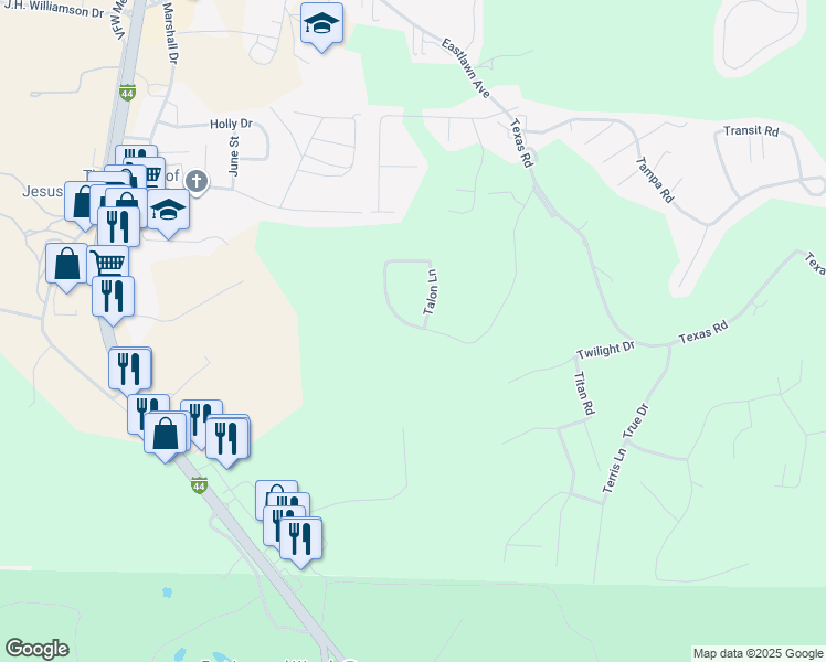 map of restaurants, bars, coffee shops, grocery stores, and more near 15810 Talon Lane in Saint Robert